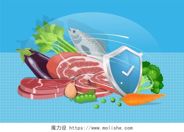 食品安全食材餐桌食品卫生卡通背景食品安全元素